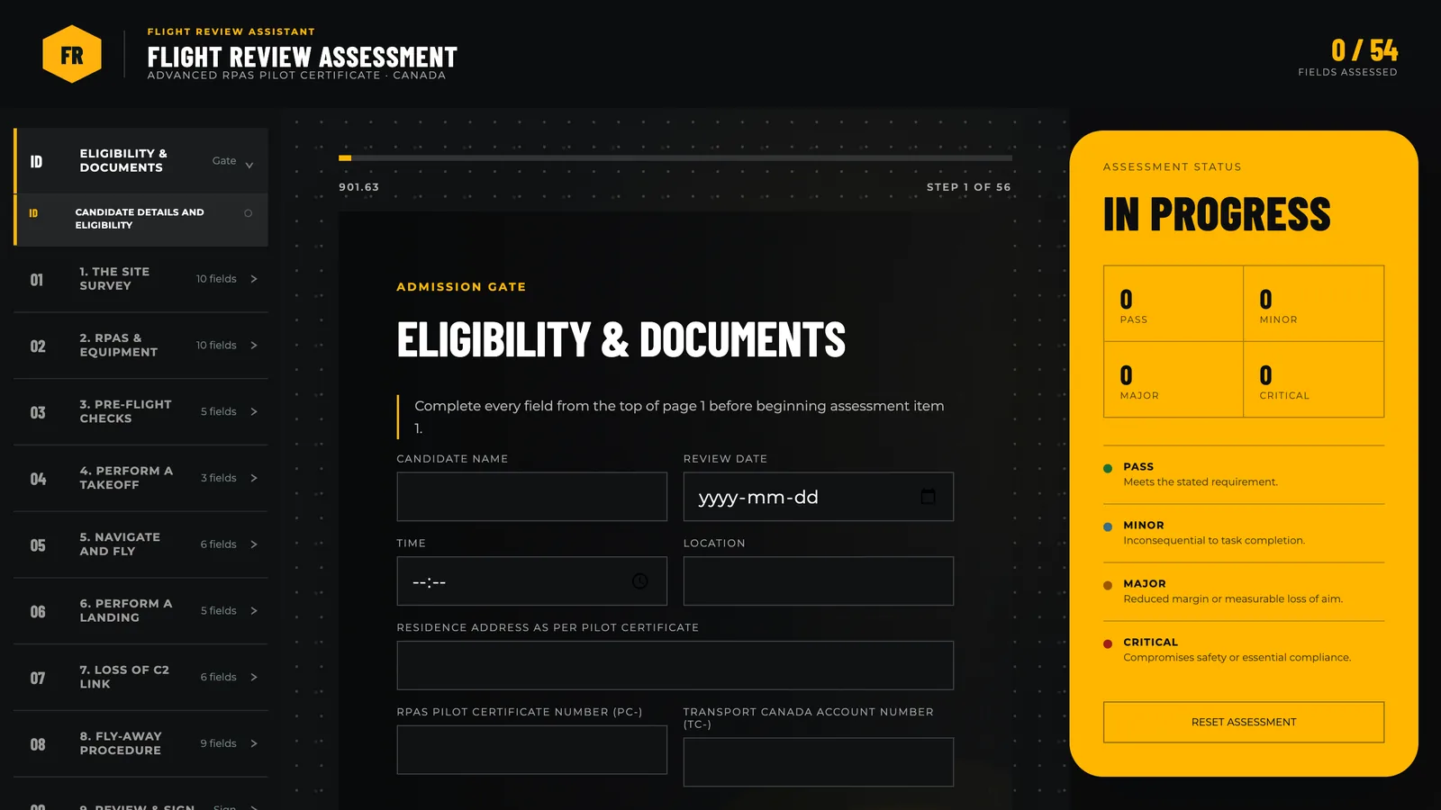 Flight Review Assistant assessment interface